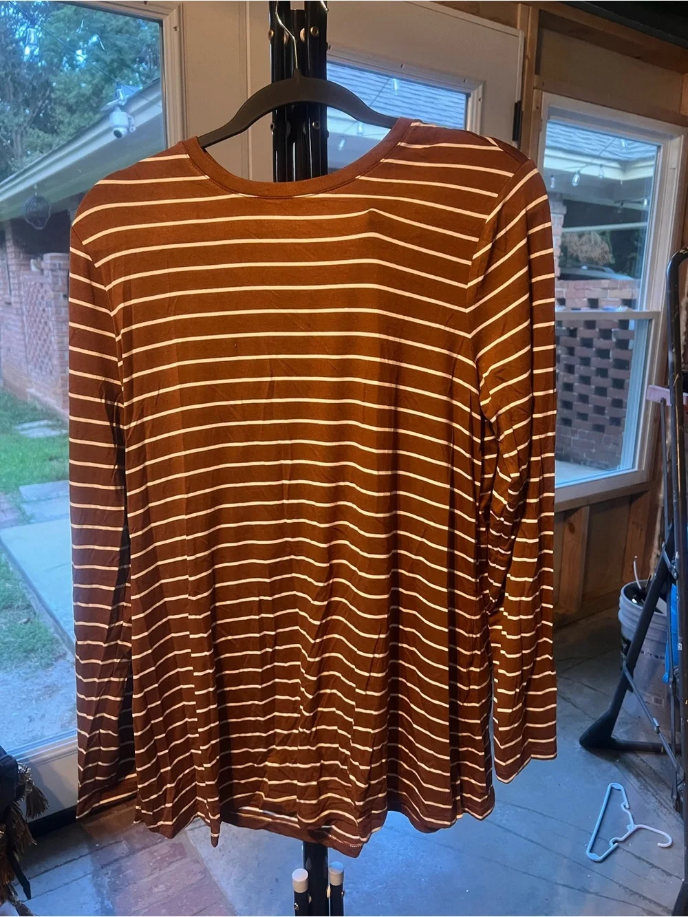 Old Navy Brown and White Striped Long-Sleeve Tee